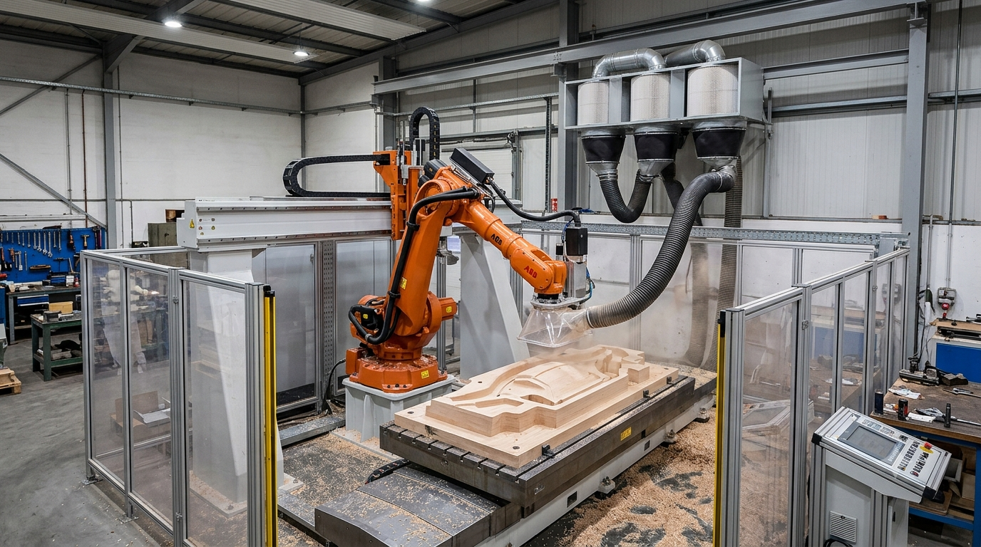 Robotic milling dust extraction in a large-format machining cell
