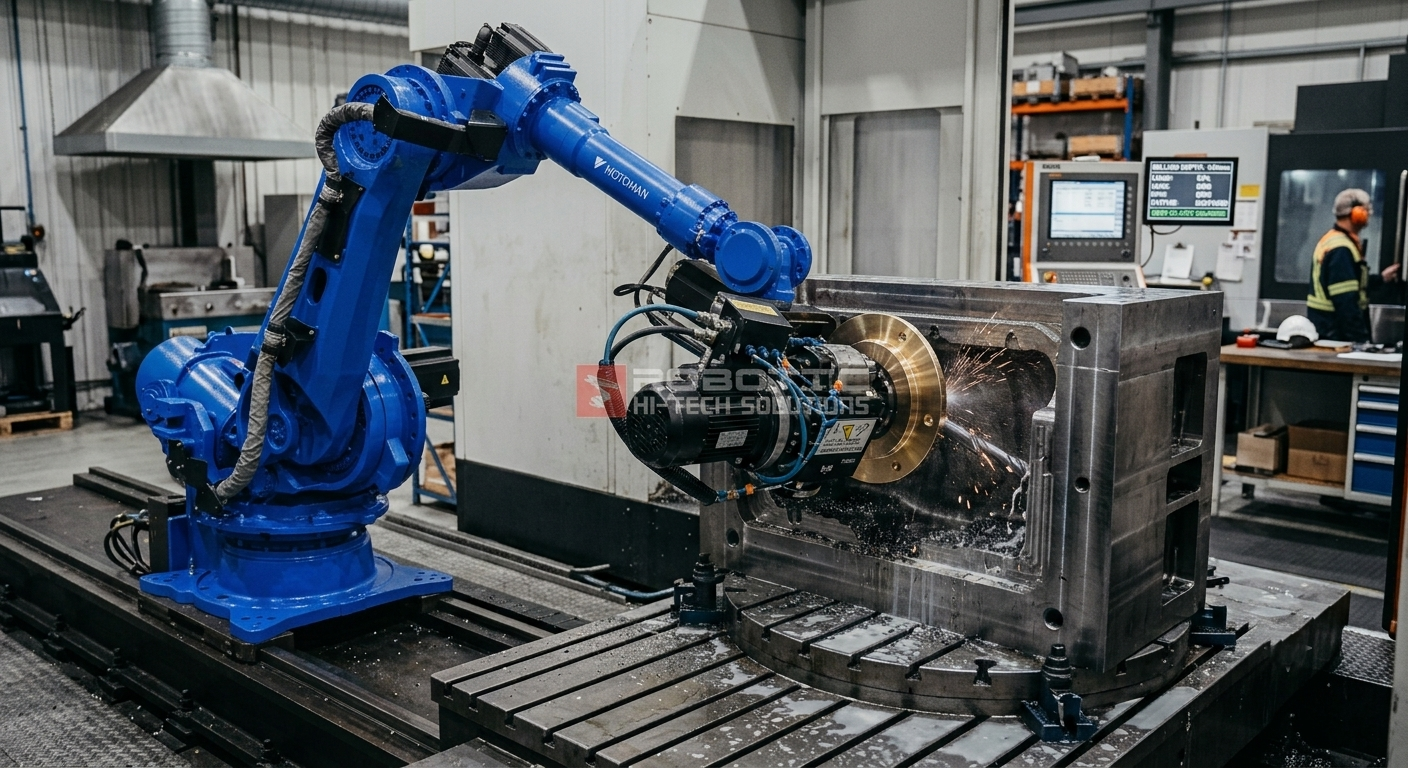 Tool stick-out robotic milling setup for deep cavity machining
