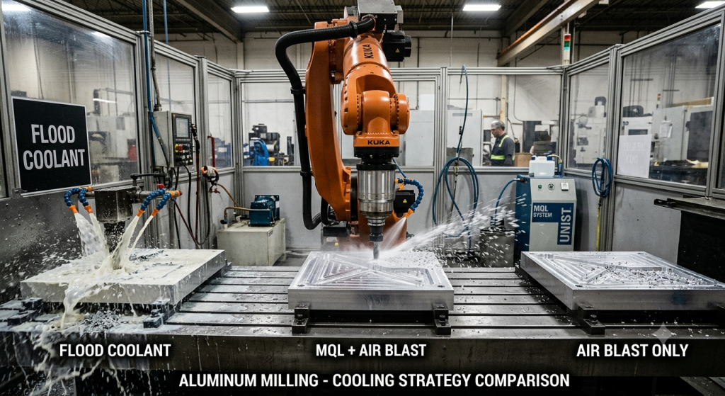 Robotic milling cooling system for aluminum machining