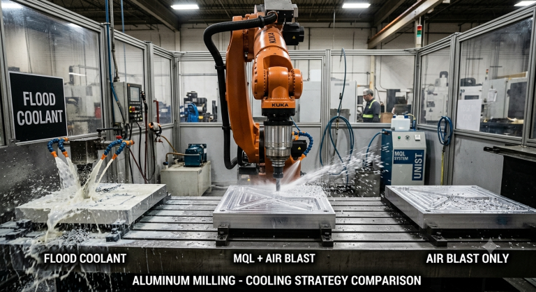 Robotic milling cooling system for aluminum machining