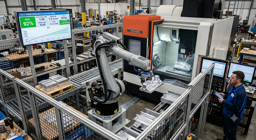 Robot ROI in a CNC milling cell with automated part handling