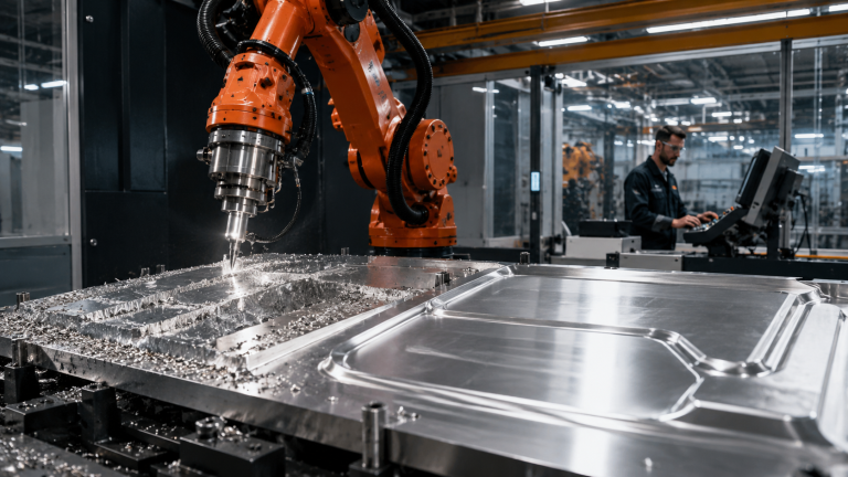 Robotic milling cutting parameters being optimized during the transition from roughing to finishing