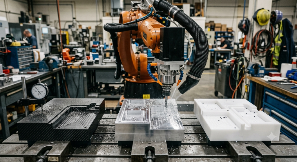 Robotic milling tolerances for composites, aluminum, and engineering plastics