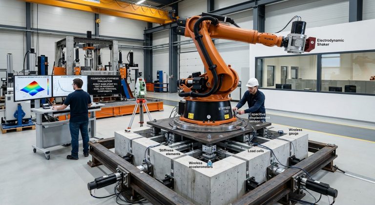 Industrial robot foundation stiffness evaluation at the robot mounting base
