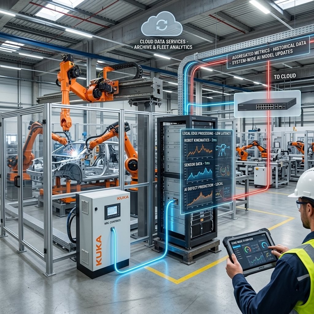 Edge computing processes robot data near production, while cloud systems support centralized storage, analytics, and management. Learn when to use each.