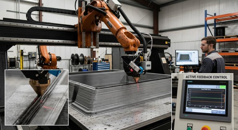 Industrial robot controlling extrusion bead width during large-format 3D printing