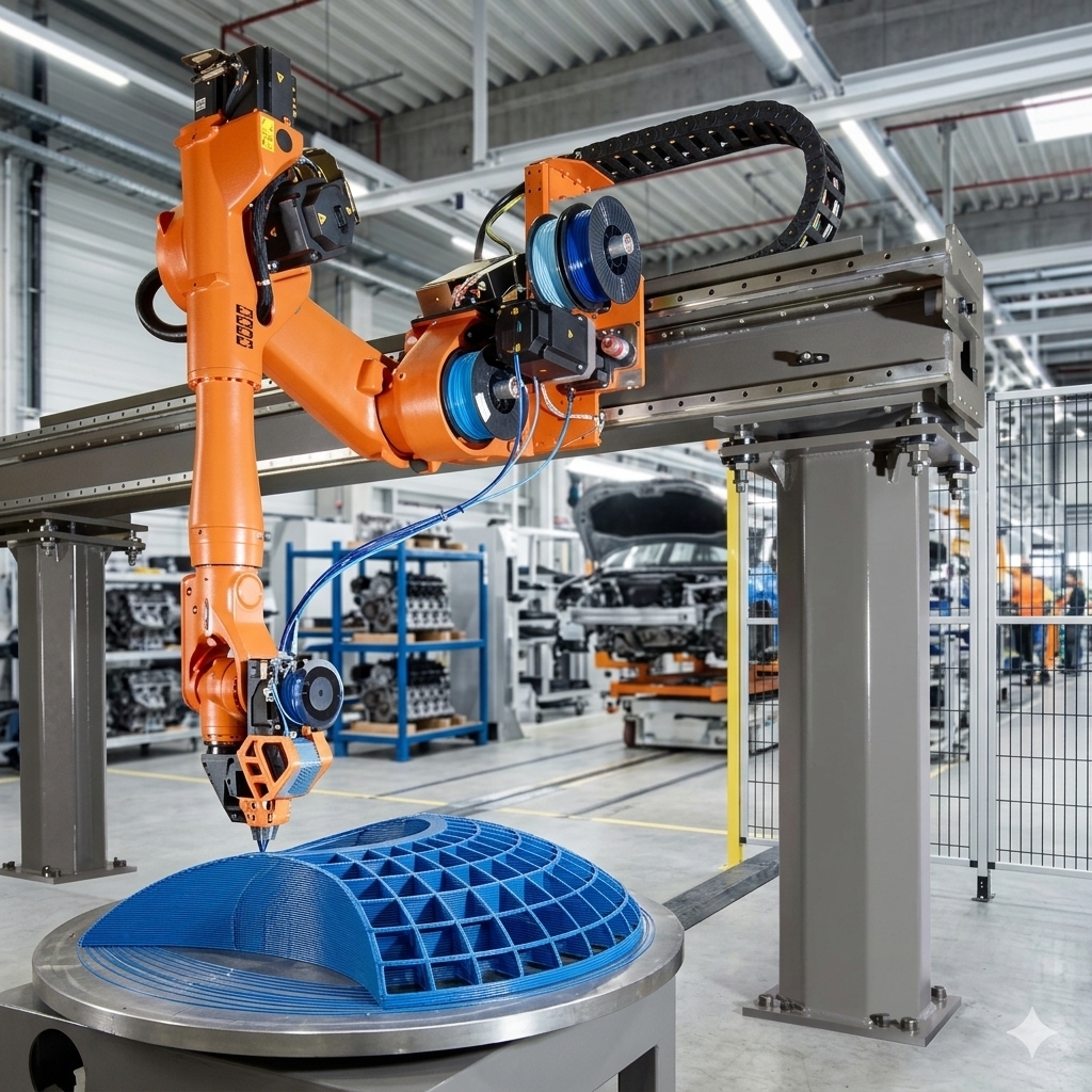 Rotary positioner supporting a workpiece during robotic 3D printing