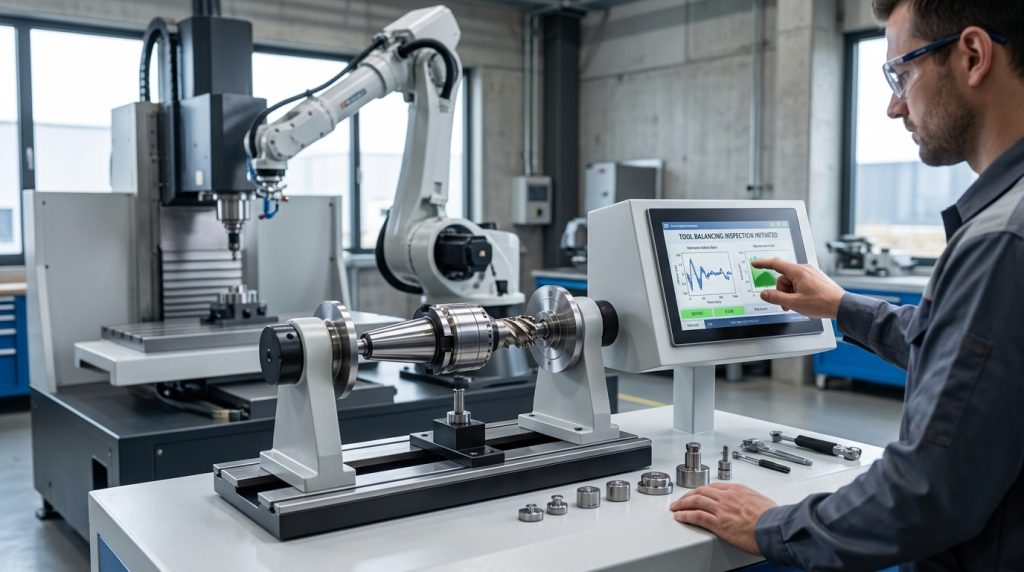 Tool balancing inspection for a high-speed robotic milling spindle